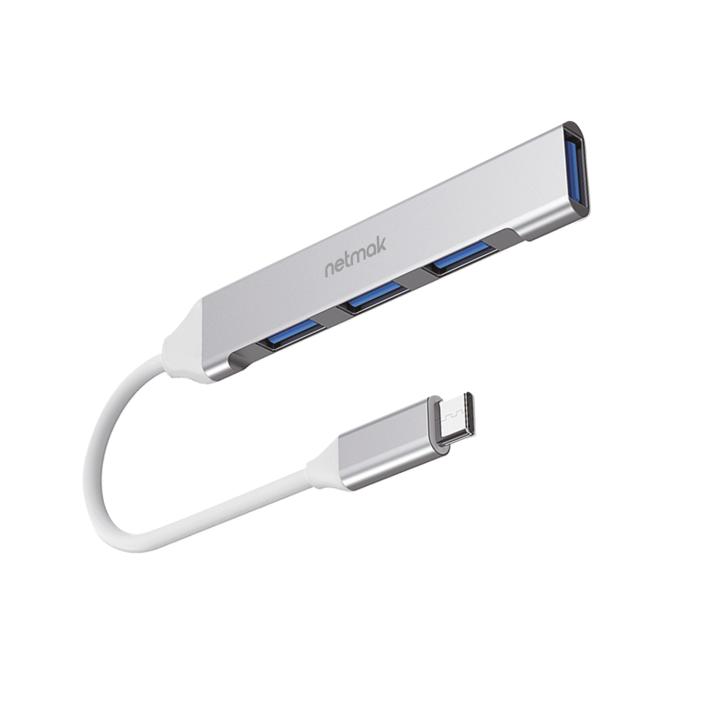 Hub adaptador Netmak USB-C a 4 puertos, un USB-A 3.0 + tres USB-A 2.0 (NM-AC09)