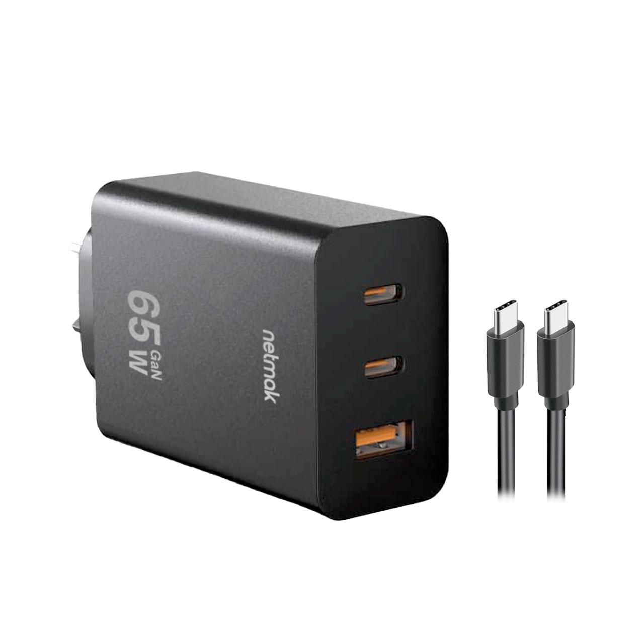 Netmak Cargador Triple Gan 65W Con Cable (NM-CP42)