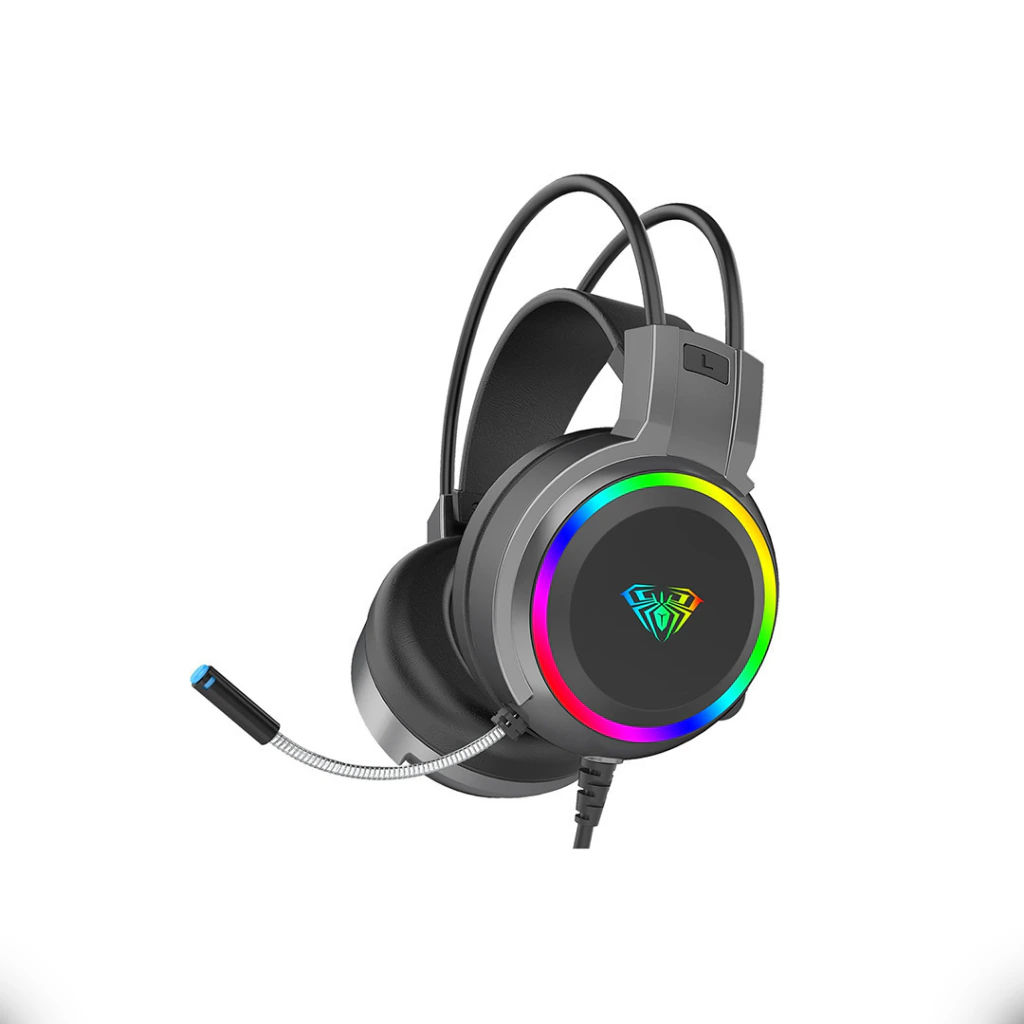 AULA S608 AURICULAR CABLEADO 3.5MM + USB RGB NEGRO (6948391235509)