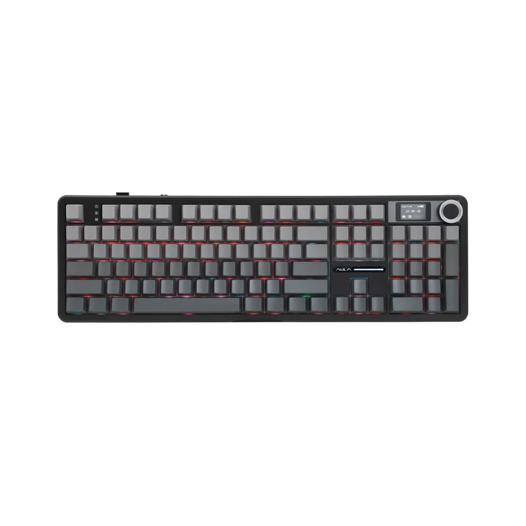 AULA F108 PRO BLACK DEGRADE WIRELESS FULL RGB SW RAIN DR0P SP TECLADO MECANICO TRIMODO GASKET KNOB L (6978080506979)