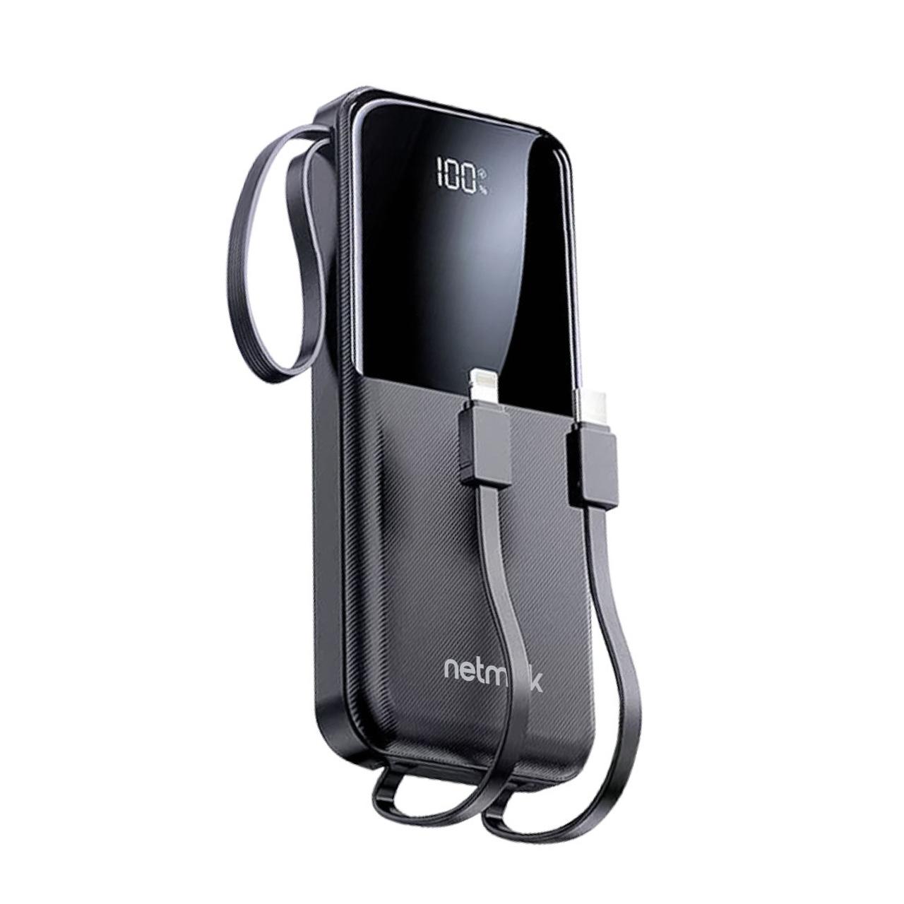 Netmak - Power Bank 20.000 mAh 22.5W con Cables USB-C y Lightning Incorporados (NM-PB12)